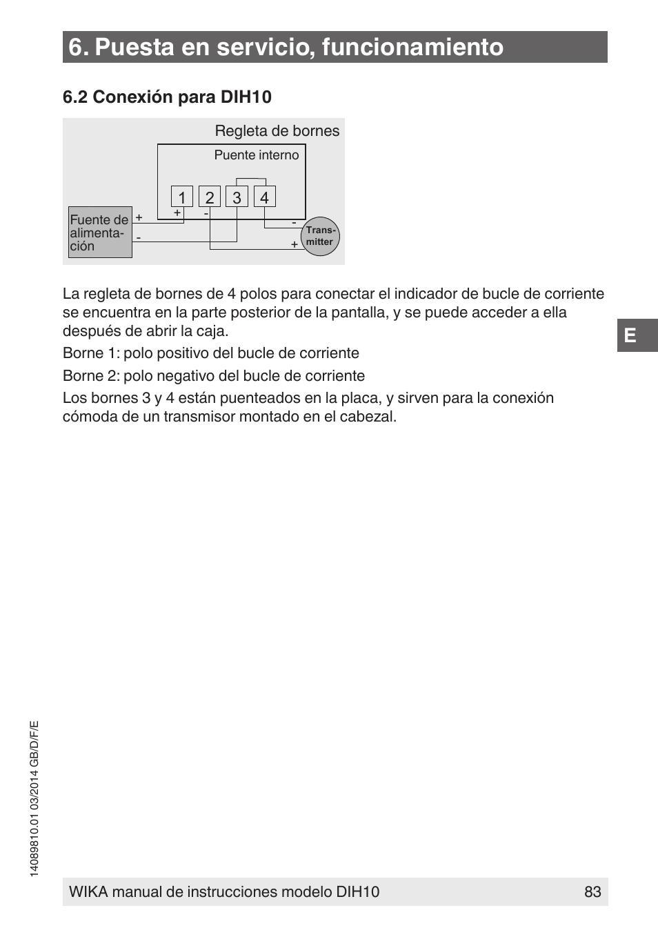 Puesta en servicio, funcionamiento, 2 conexión para dih10 | WIKA DIH10-Ex User Manual | Page 83 / 92