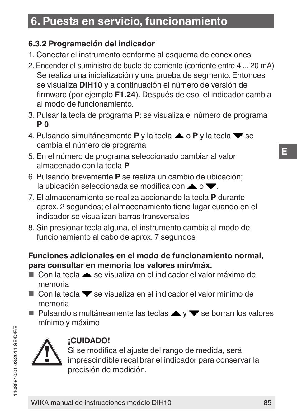 Puesta en servicio, funcionamiento | WIKA DIH10-Ex User Manual | Page 85 / 92