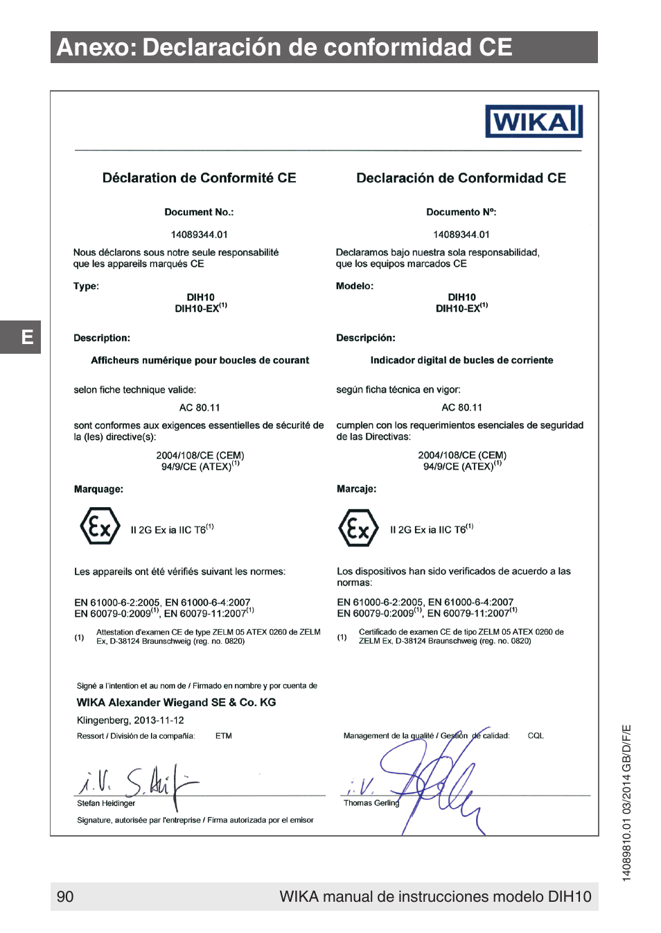 Anexo: declaración de conformidad ce | WIKA DIH10-Ex User Manual | Page 90 / 92