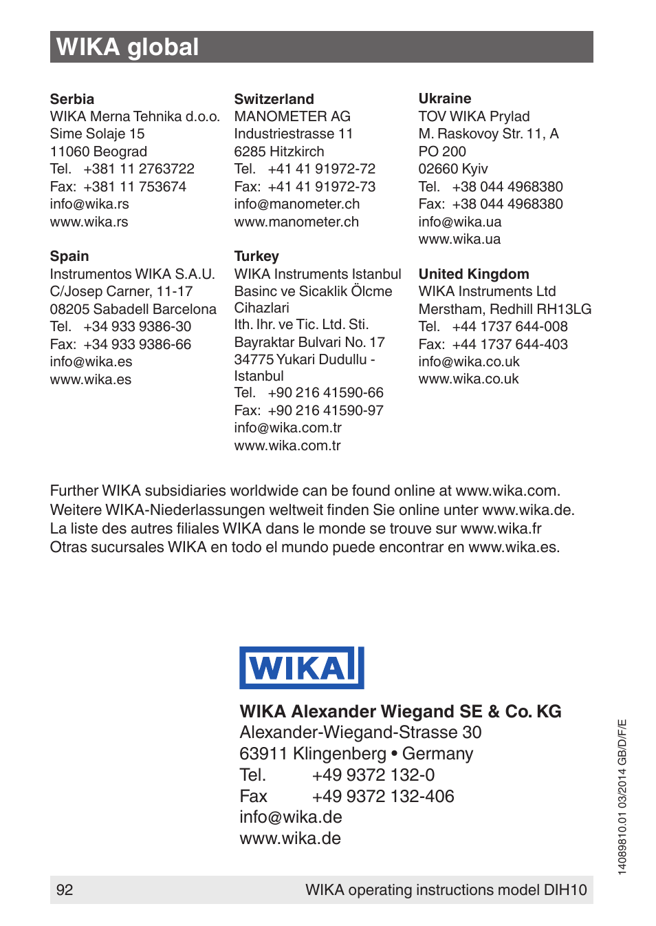 Wika global | WIKA DIH10-Ex User Manual | Page 92 / 92