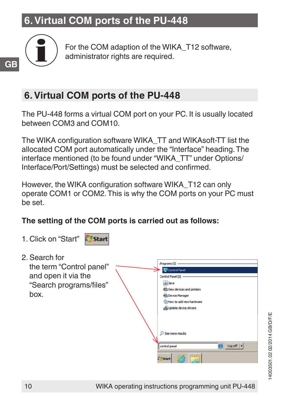 Virtual com ports of the pu-448 | WIKA PU-448 User Manual | Page 10 / 68