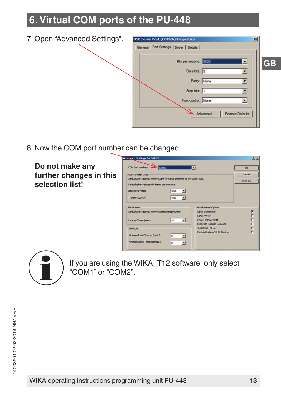 Virtual com ports of the pu-448 | WIKA PU-448 User Manual | Page 13 / 68