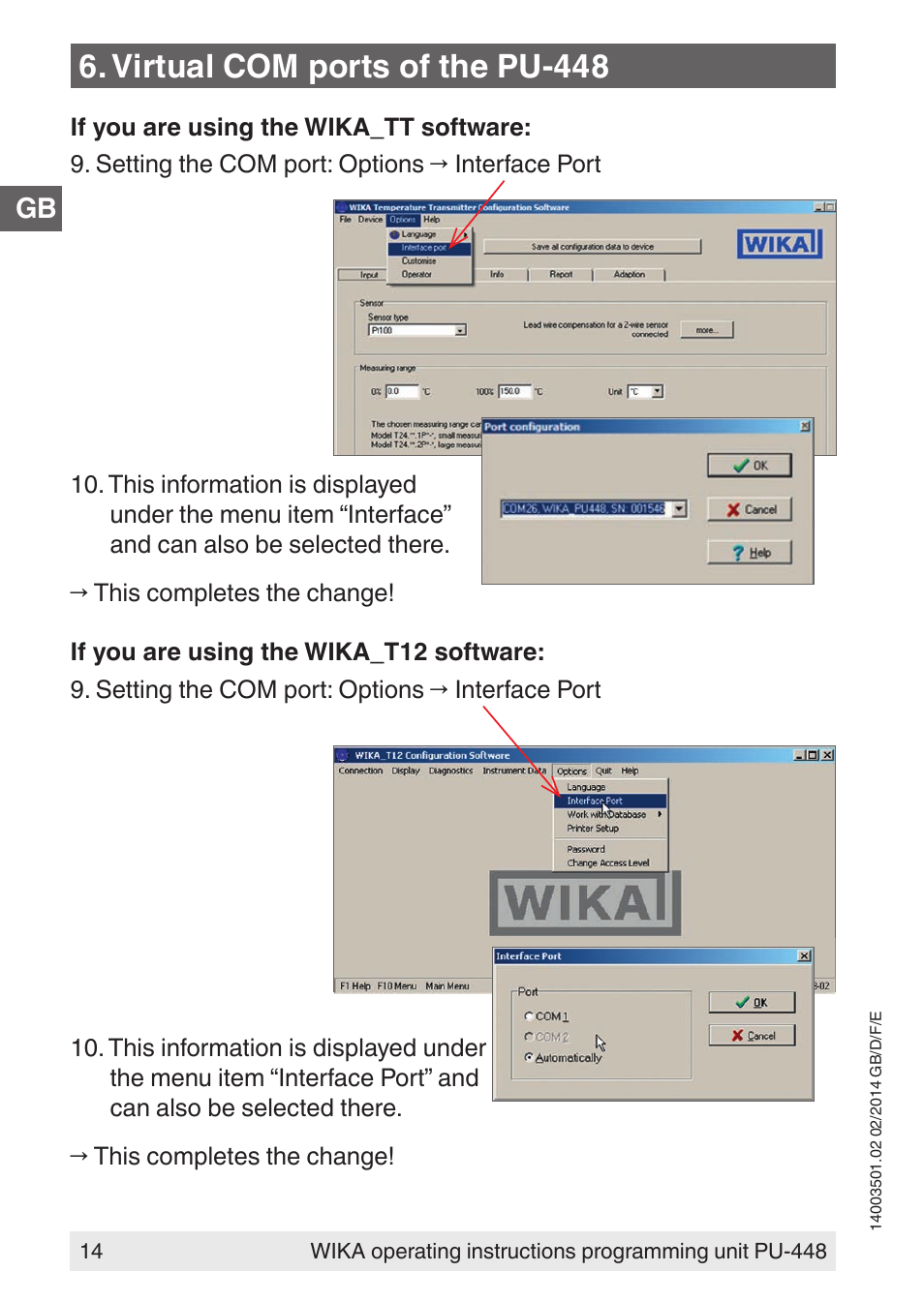 Virtual com ports of the pu-448 | WIKA PU-448 User Manual | Page 14 / 68