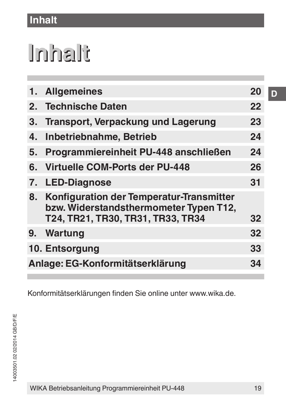 Inhalt | WIKA PU-448 User Manual | Page 19 / 68