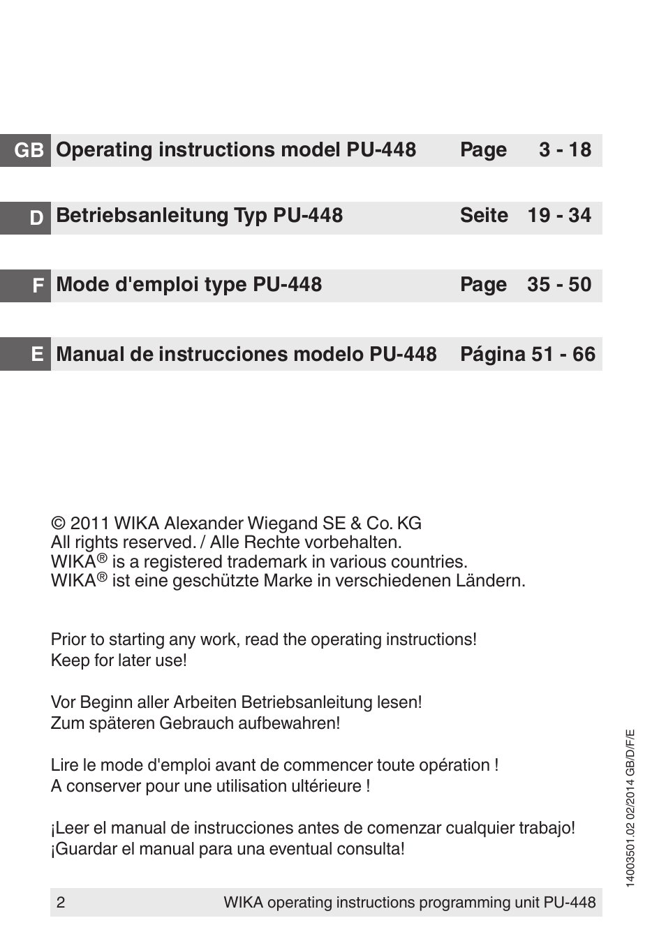 WIKA PU-448 User Manual | Page 2 / 68