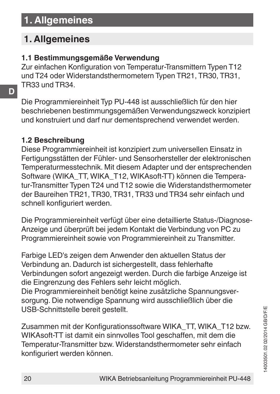 Allgemeines | WIKA PU-448 User Manual | Page 20 / 68