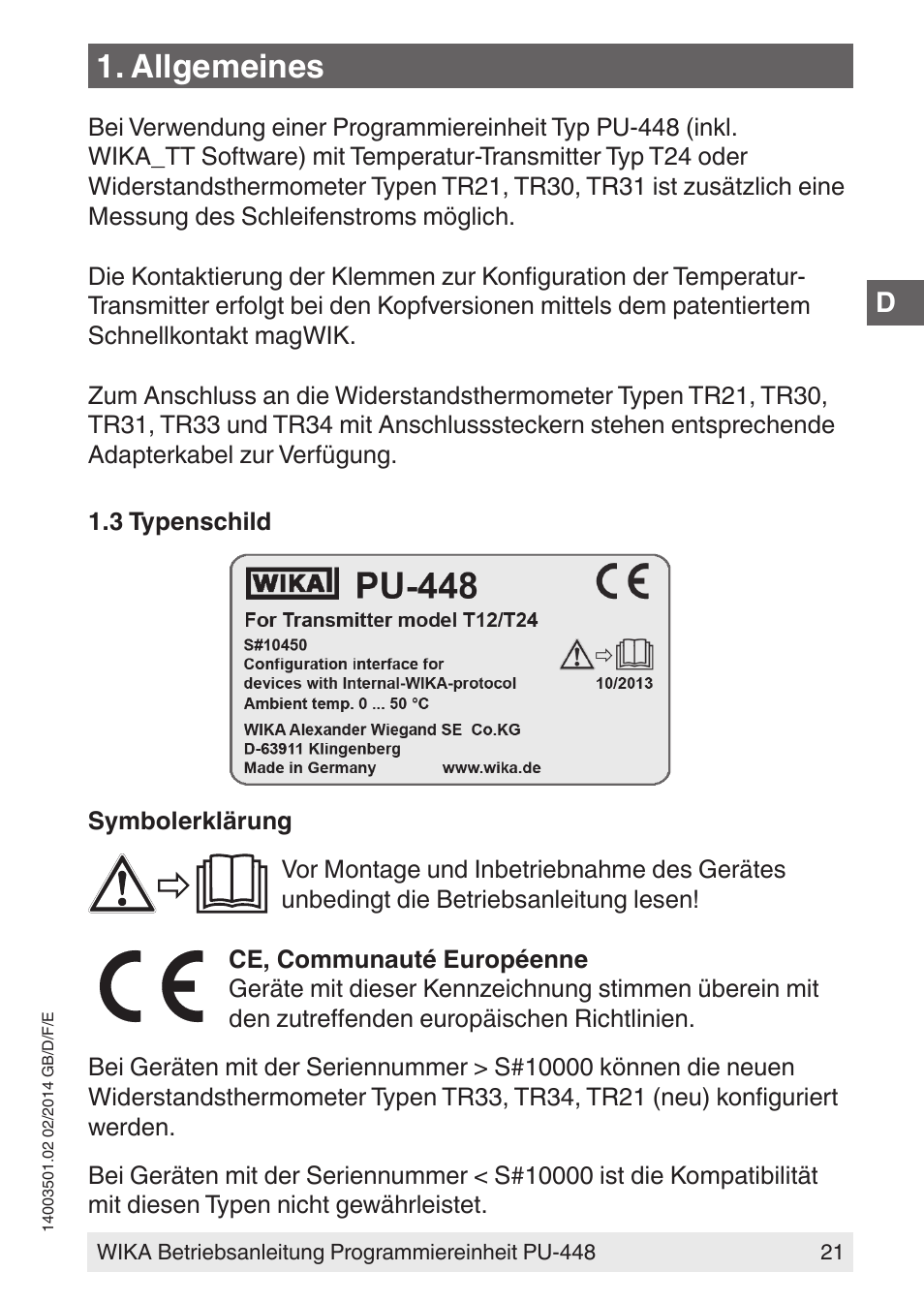 Allgemeines | WIKA PU-448 User Manual | Page 21 / 68