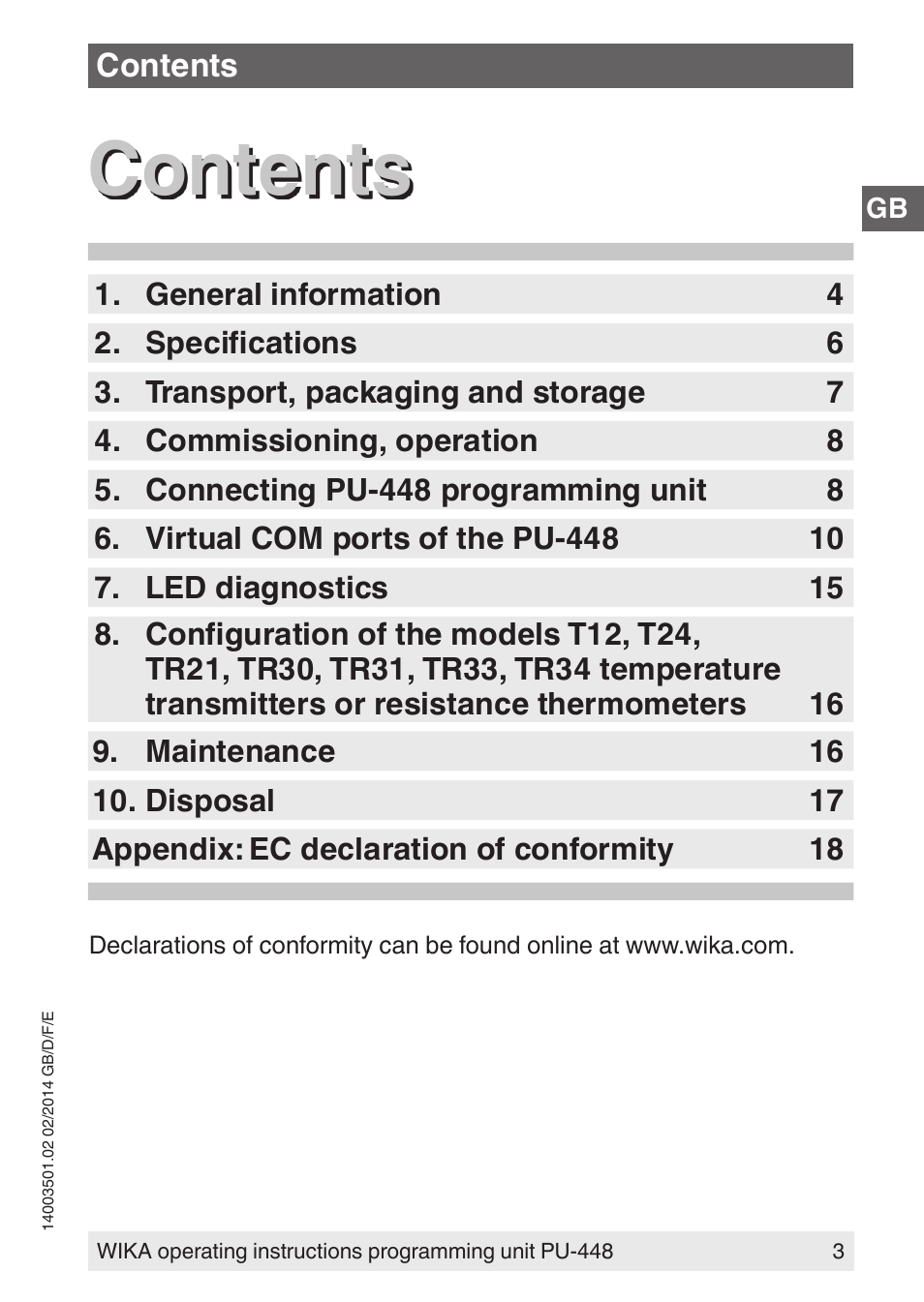 WIKA PU-448 User Manual | Page 3 / 68