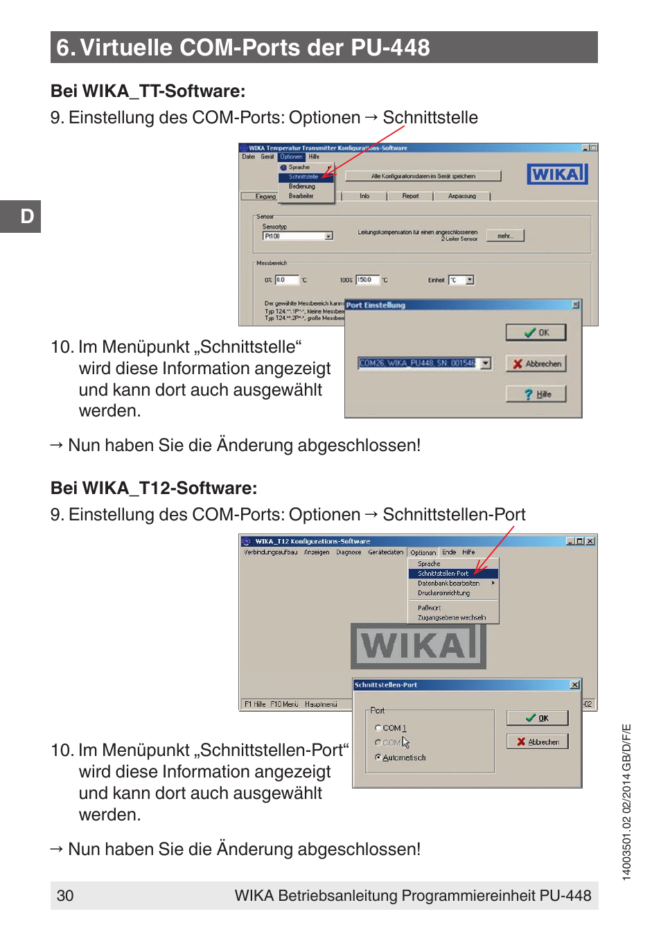 Virtuelle com-ports der pu-448 | WIKA PU-448 User Manual | Page 30 / 68