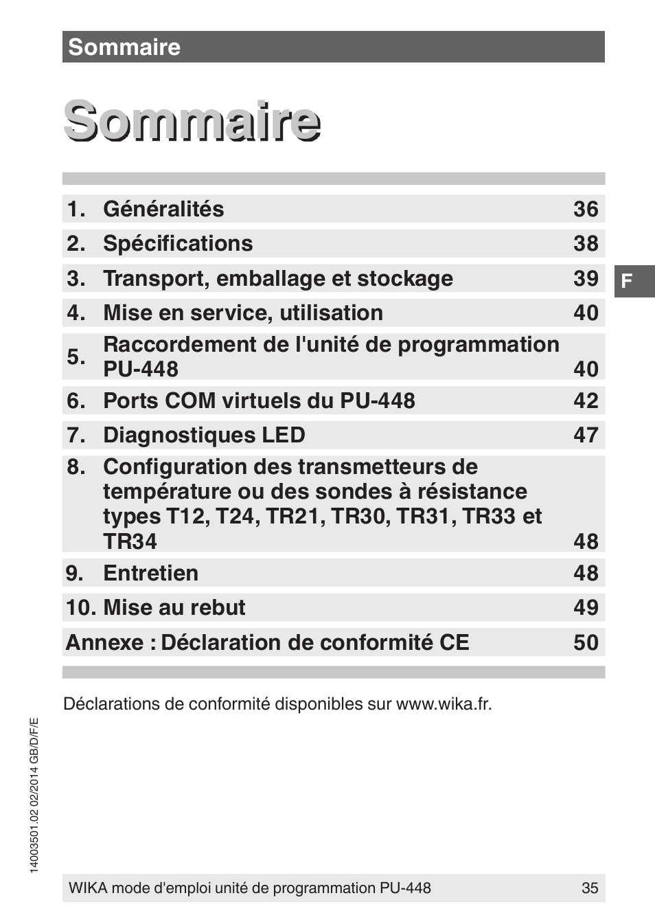 Sommaire | WIKA PU-448 User Manual | Page 35 / 68