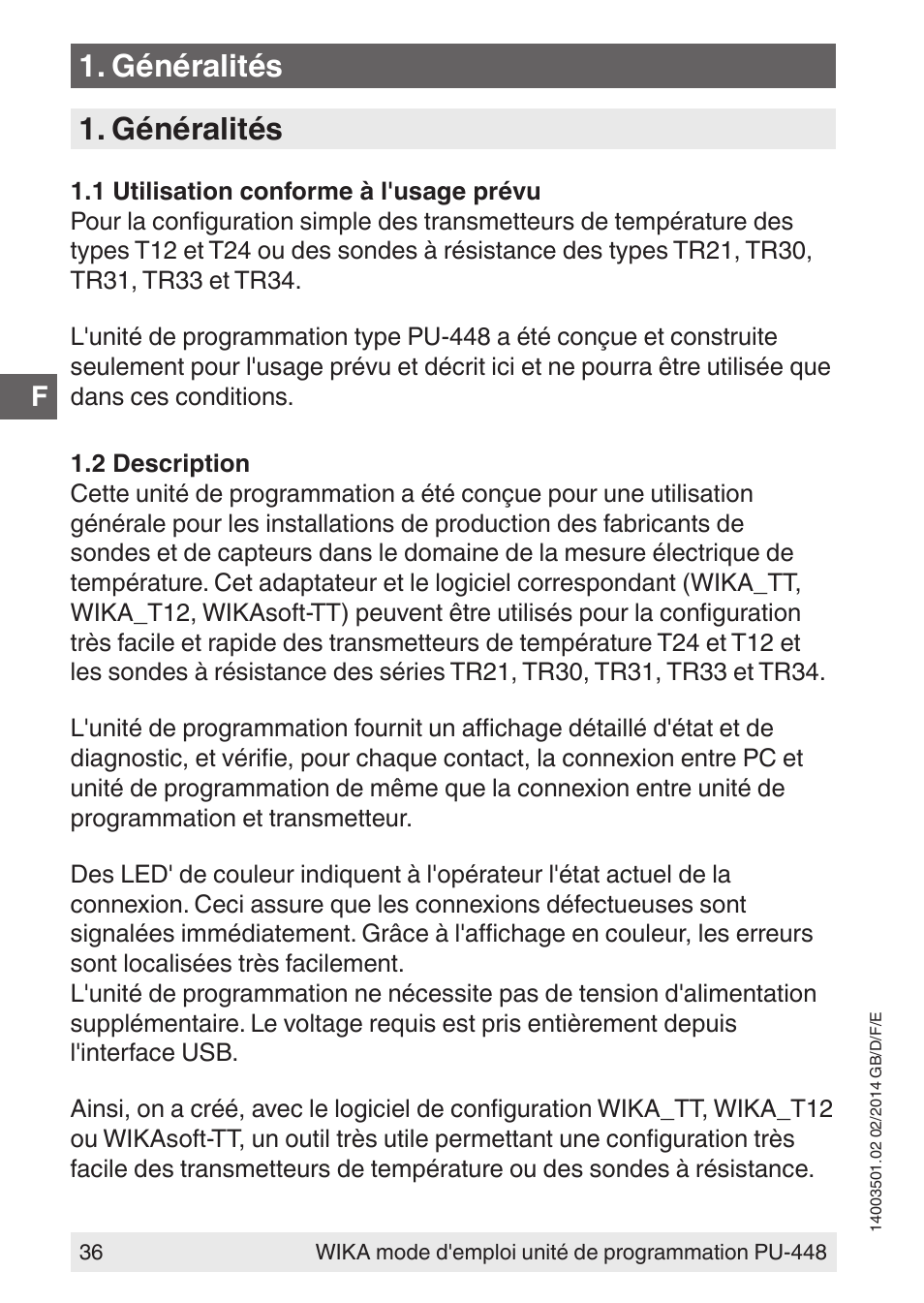 Généralités | WIKA PU-448 User Manual | Page 36 / 68