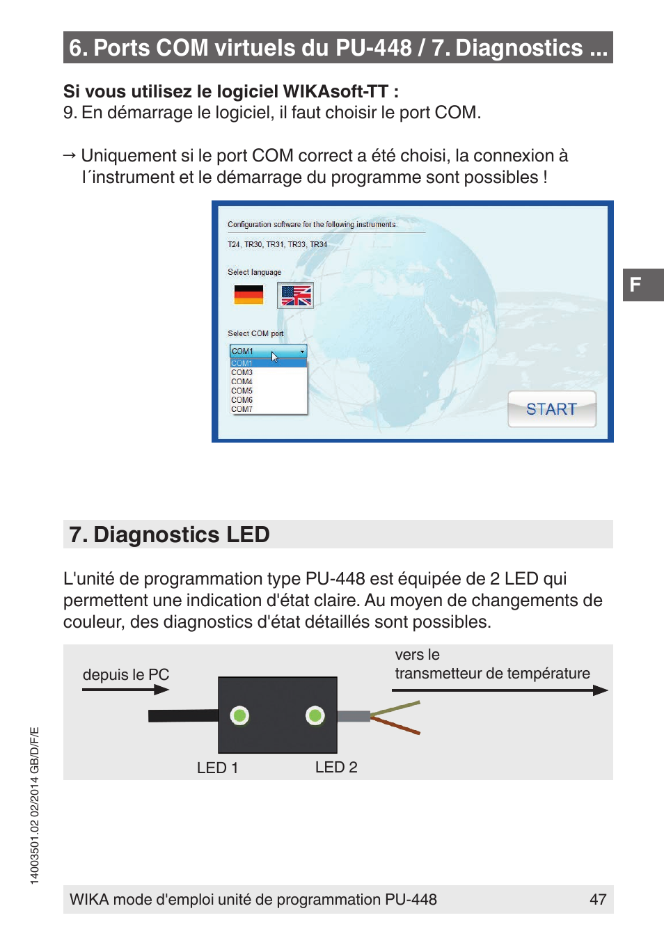 Ports com virtuels du pu-448 / 7. diagnostics, Diagnostics led | WIKA PU-448 User Manual | Page 47 / 68