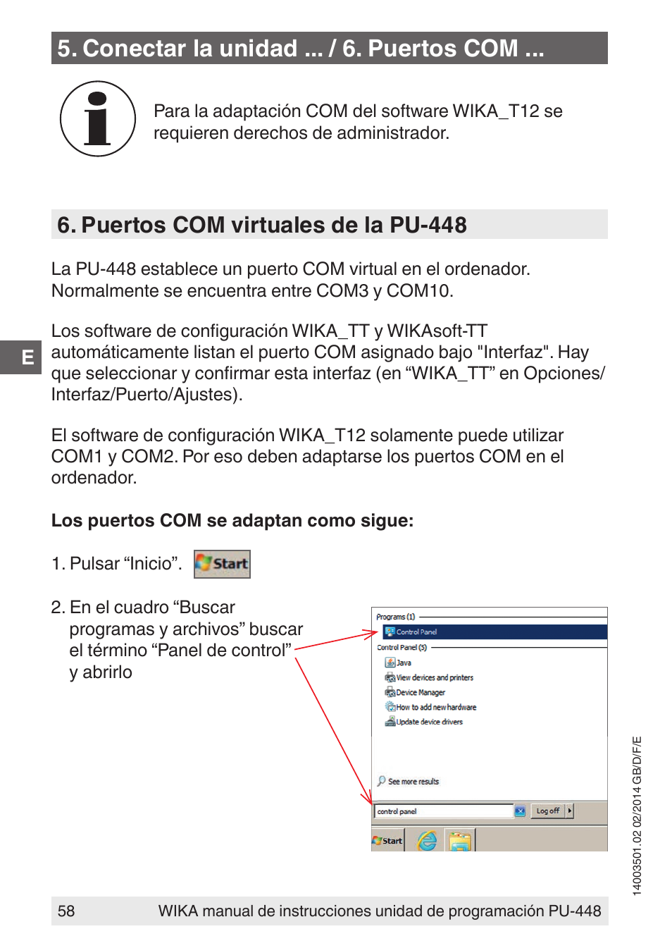 Conectar la unidad ... / 6. puertos com, Puertos com virtuales de la pu-448 | WIKA PU-448 User Manual | Page 58 / 68