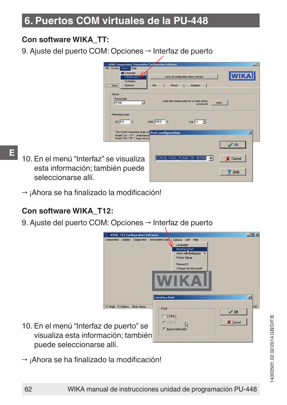 Puertos com virtuales de la pu-448 | WIKA PU-448 User Manual | Page 62 / 68