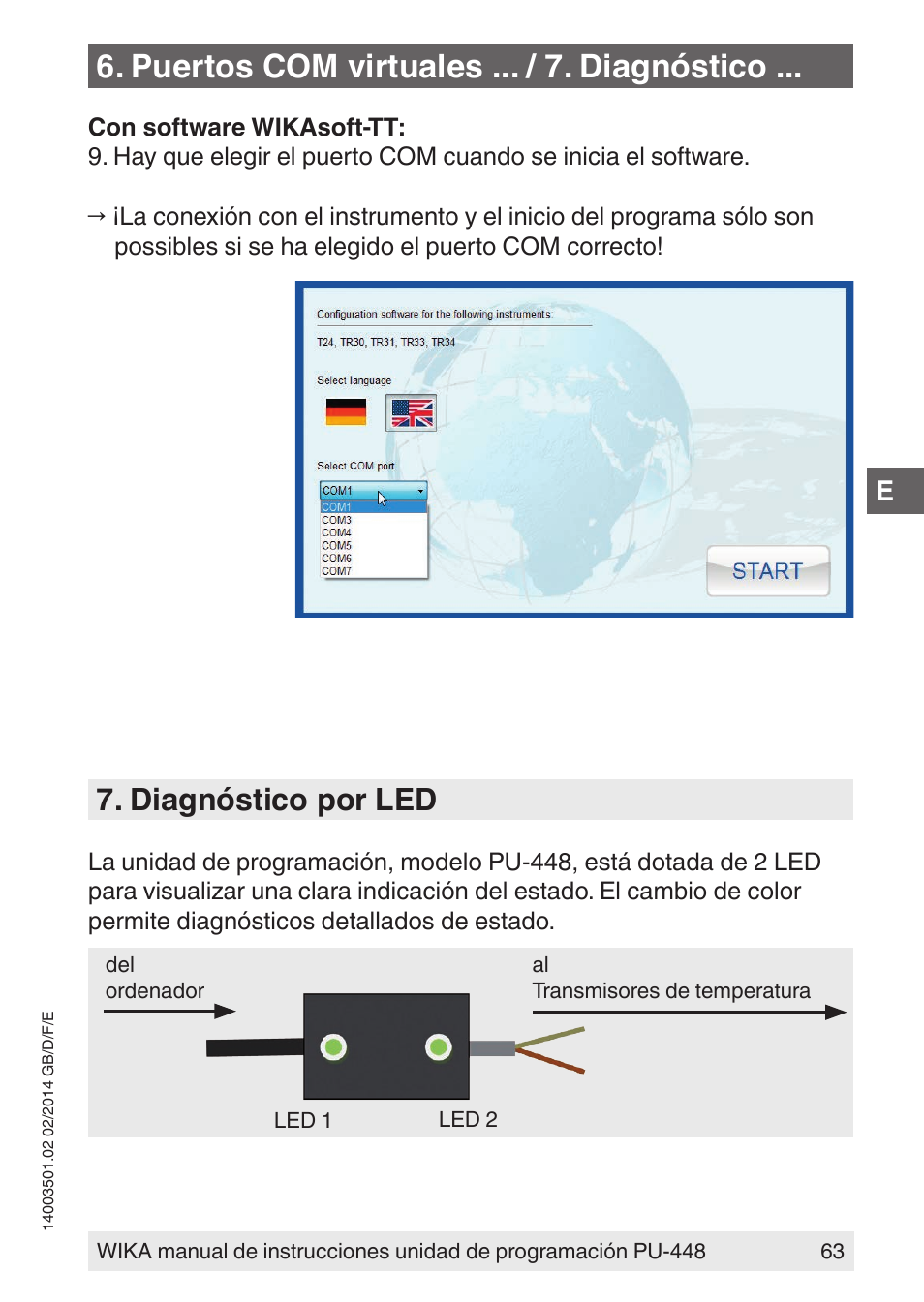 Puertos com virtuales ... / 7. diagnóstico, Diagnóstico por led | WIKA PU-448 User Manual | Page 63 / 68