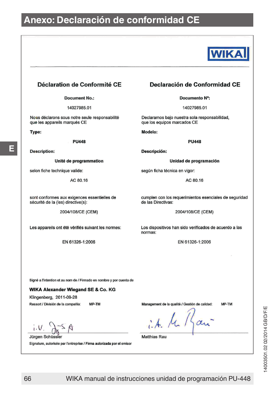 Anexo: declaración de conformidad ce | WIKA PU-448 User Manual | Page 66 / 68