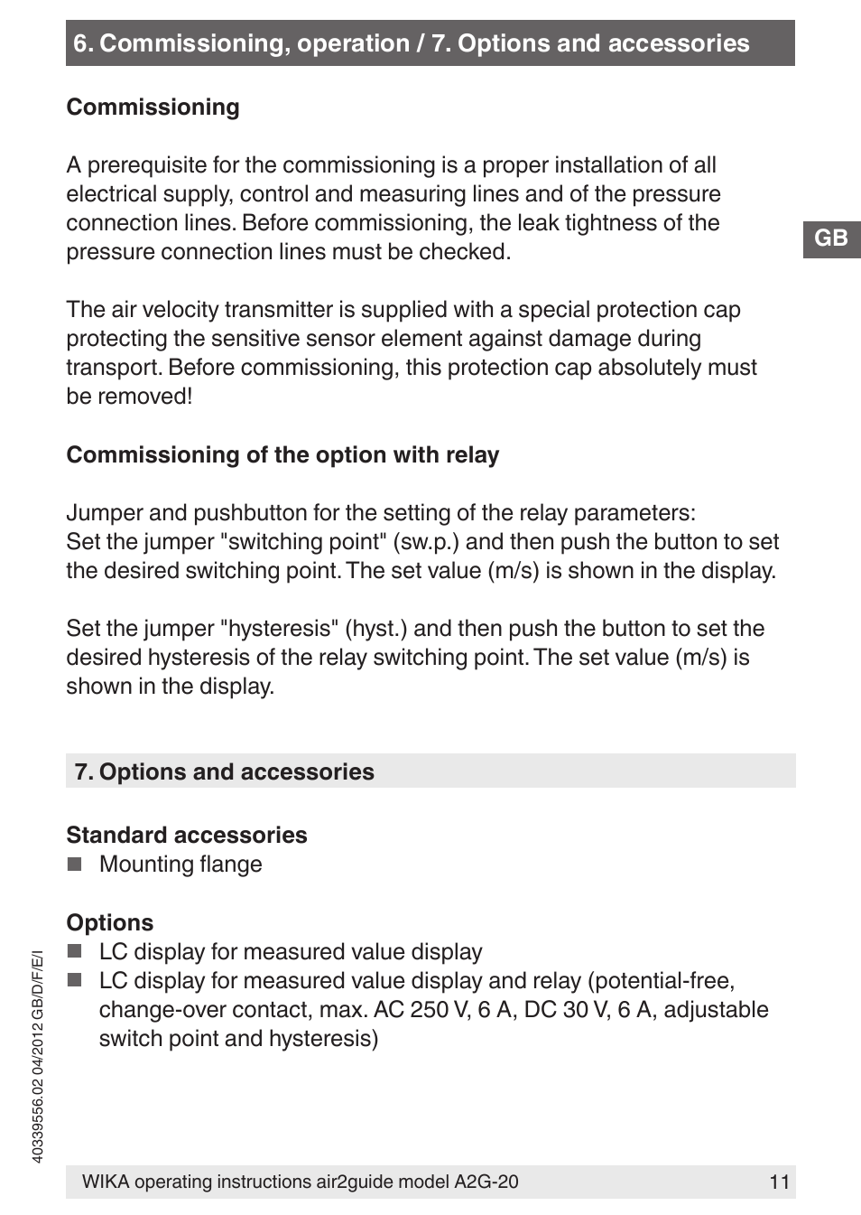 WIKA A2G-20 User Manual | Page 11 / 52