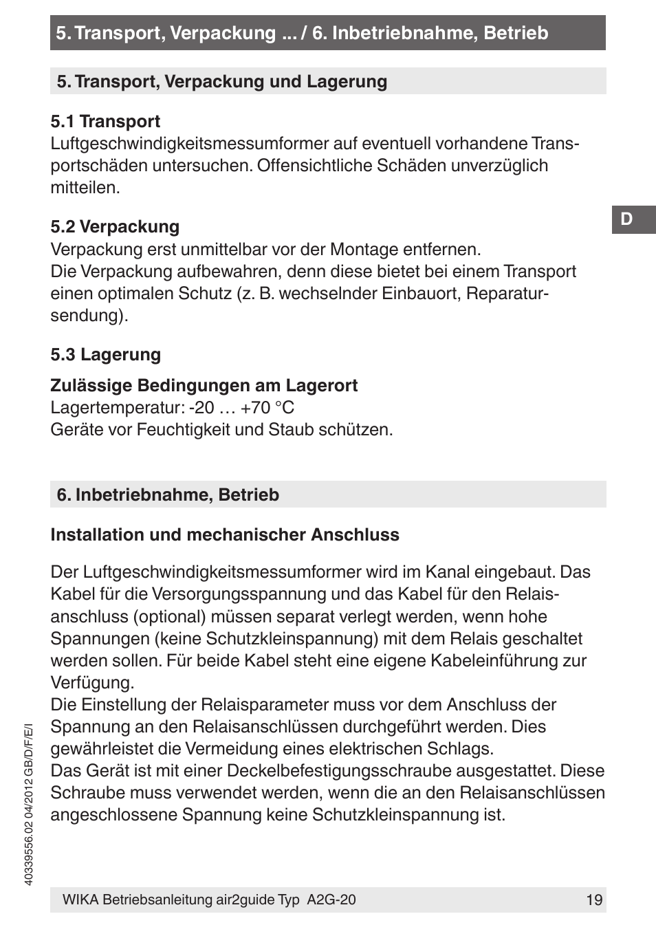 WIKA A2G-20 User Manual | Page 19 / 52