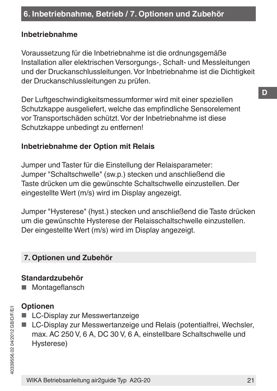WIKA A2G-20 User Manual | Page 21 / 52