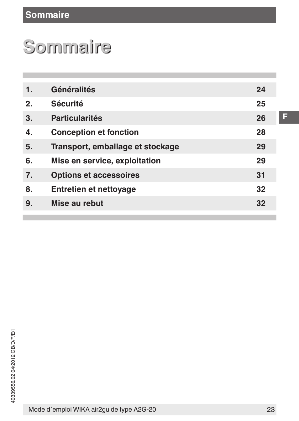 Sommaire | WIKA A2G-20 User Manual | Page 23 / 52