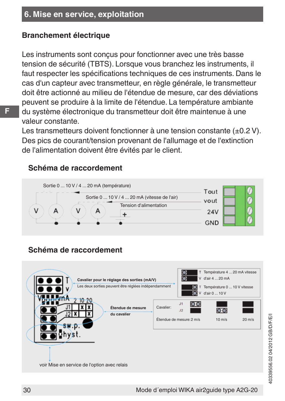 Mise en service, exploitation, Schéma de raccordement | WIKA A2G-20 User Manual | Page 30 / 52