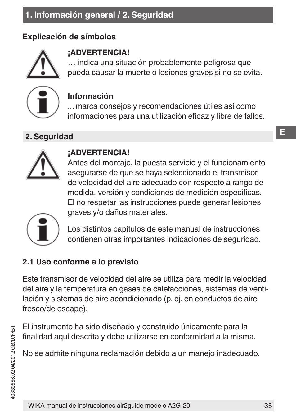WIKA A2G-20 User Manual | Page 35 / 52