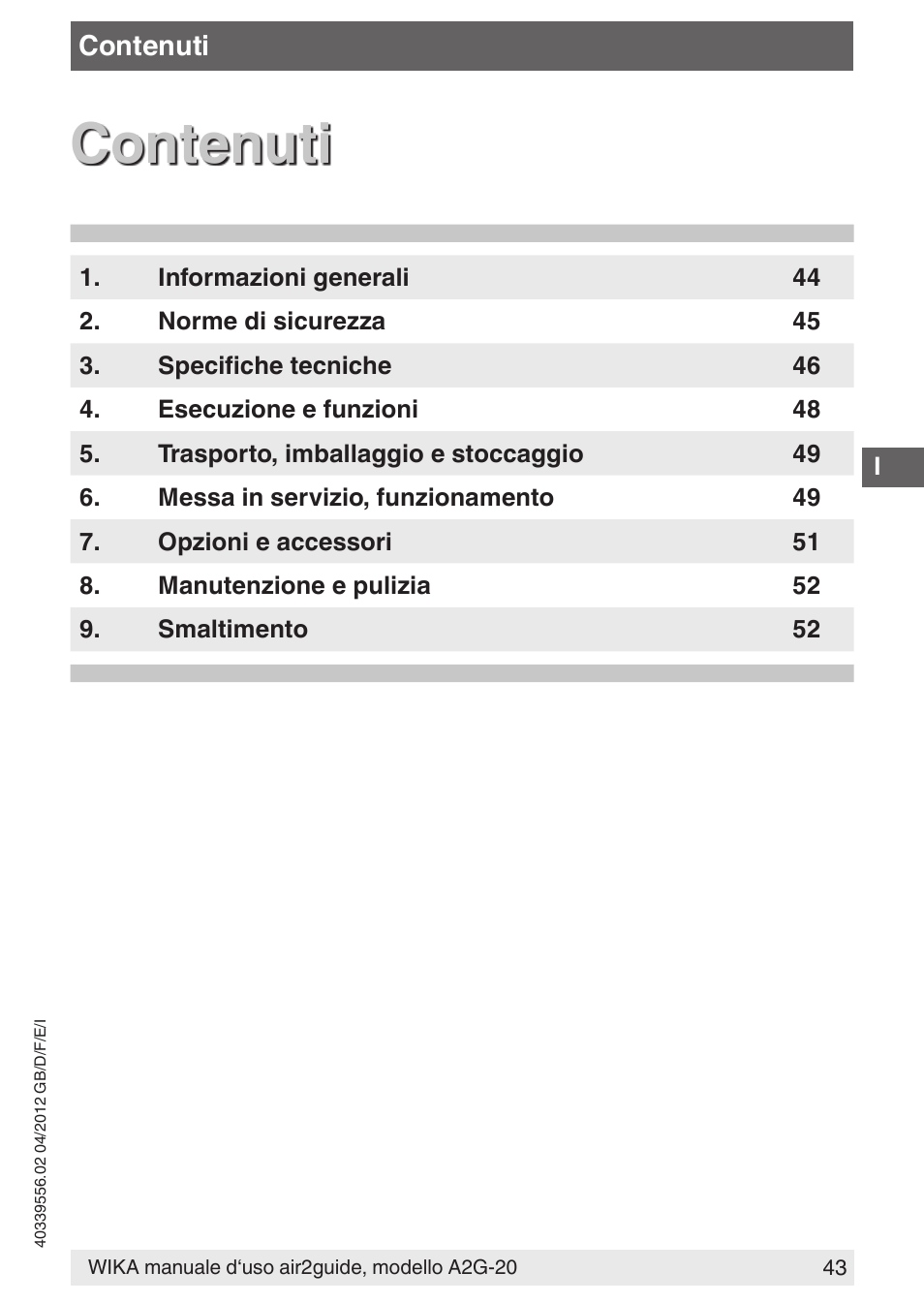 Contenuti | WIKA A2G-20 User Manual | Page 43 / 52