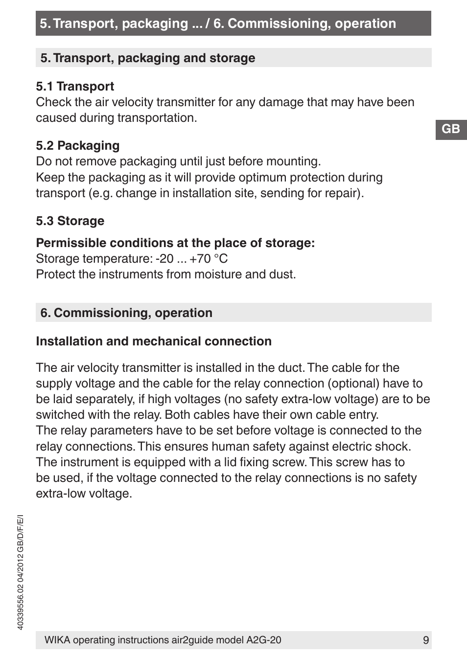WIKA A2G-20 User Manual | Page 9 / 52