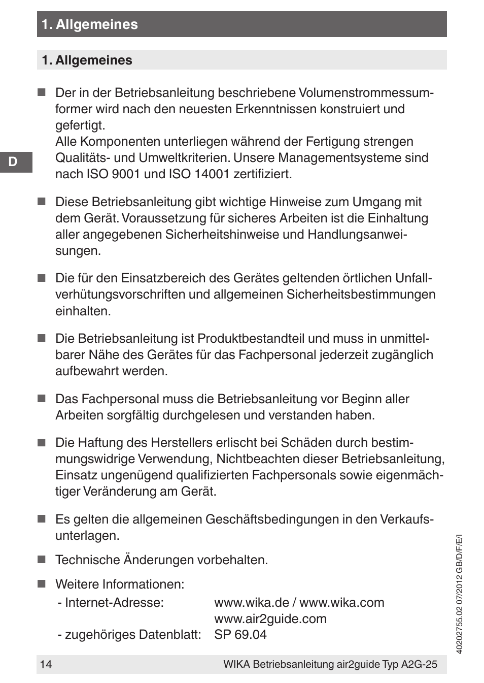 WIKA A2G-25 User Manual | Page 14 / 56