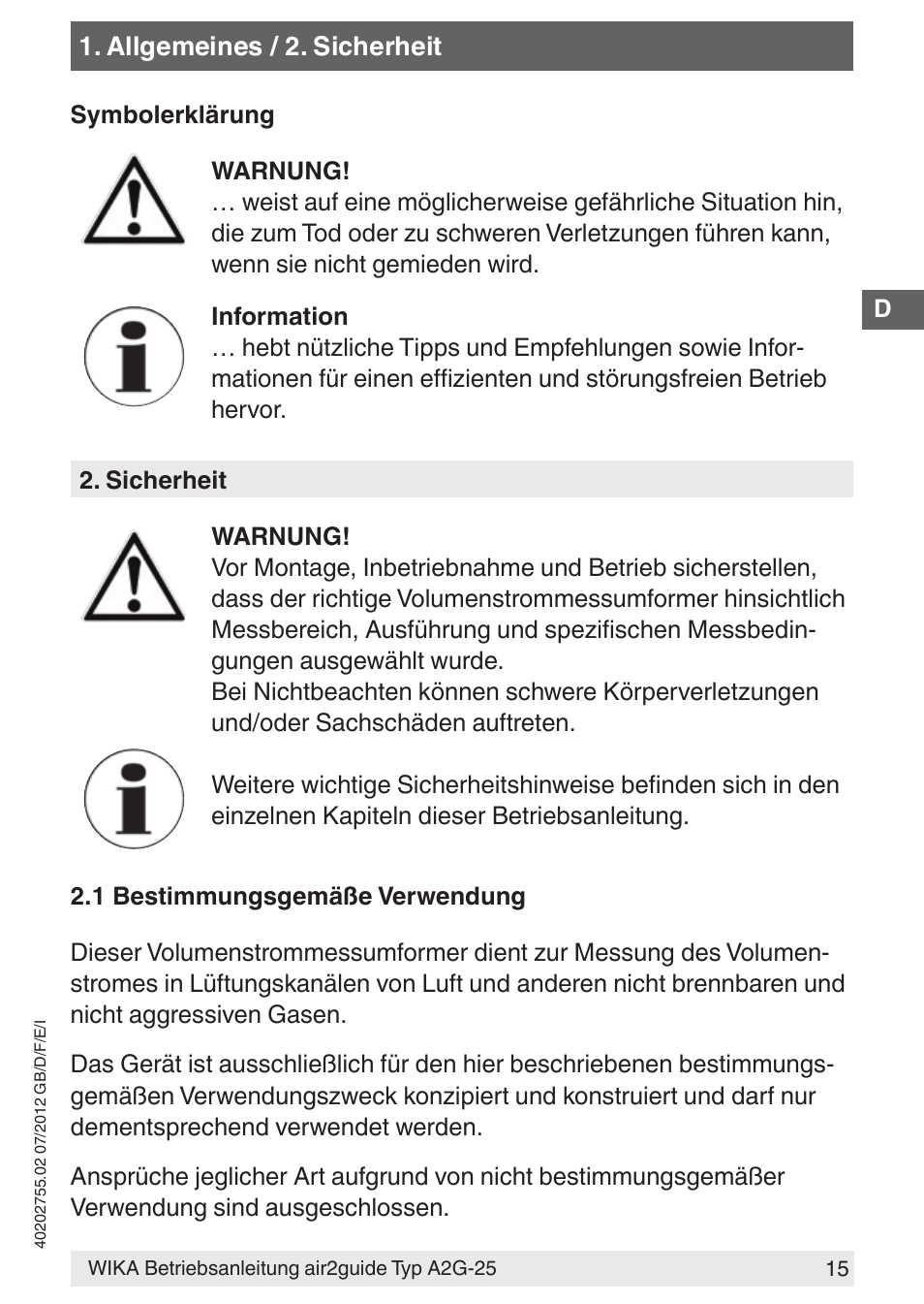 WIKA A2G-25 User Manual | Page 15 / 56