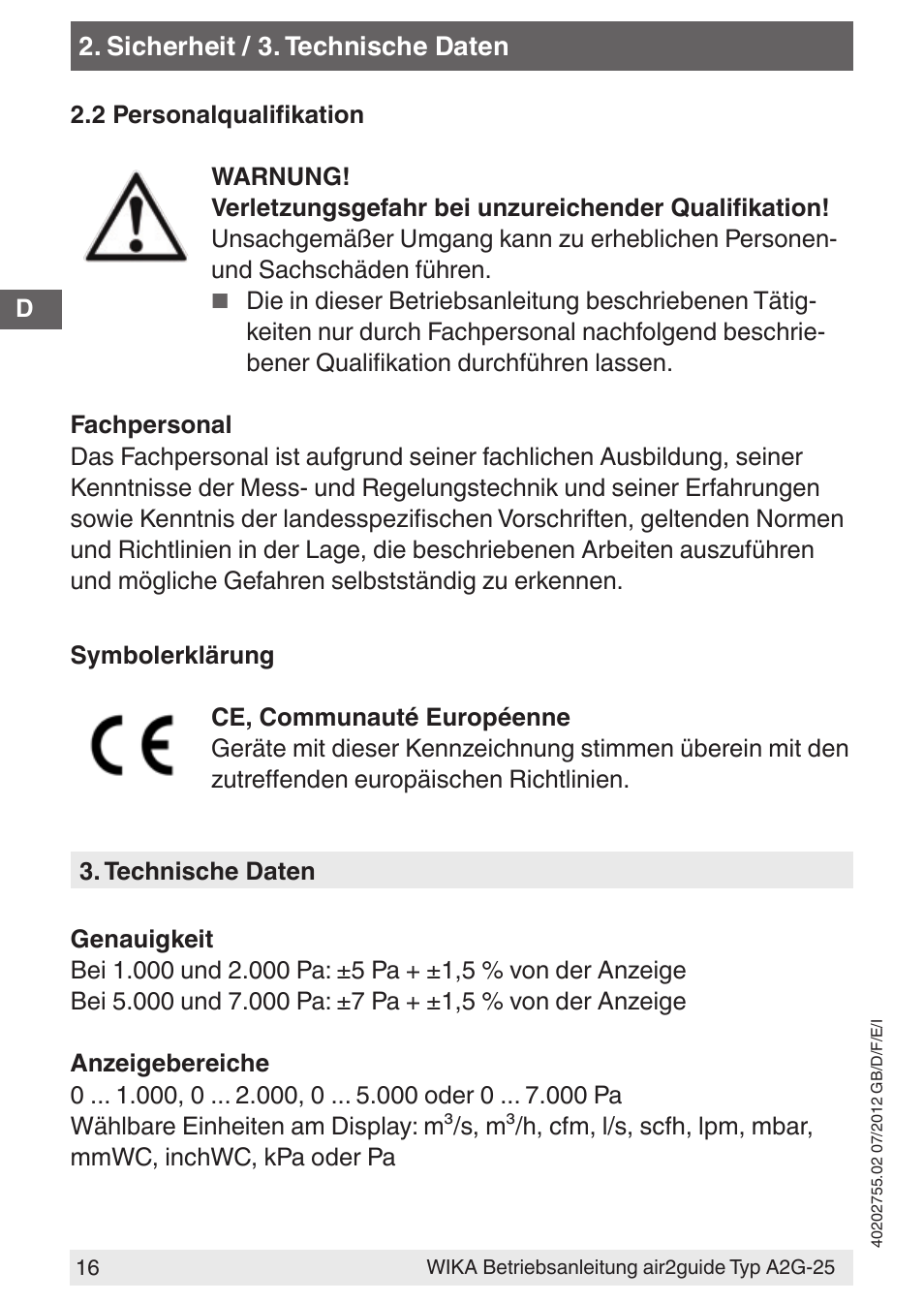 WIKA A2G-25 User Manual | Page 16 / 56