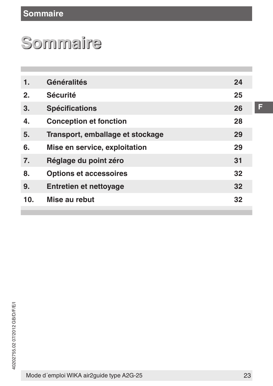 Sommaire | WIKA A2G-25 User Manual | Page 23 / 56