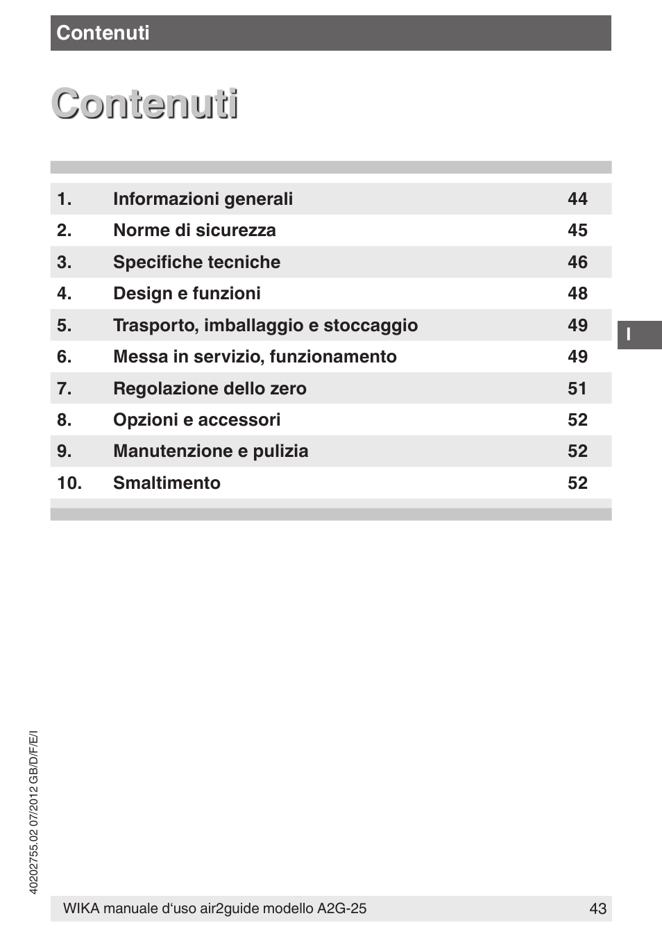 Contenuti | WIKA A2G-25 User Manual | Page 43 / 56