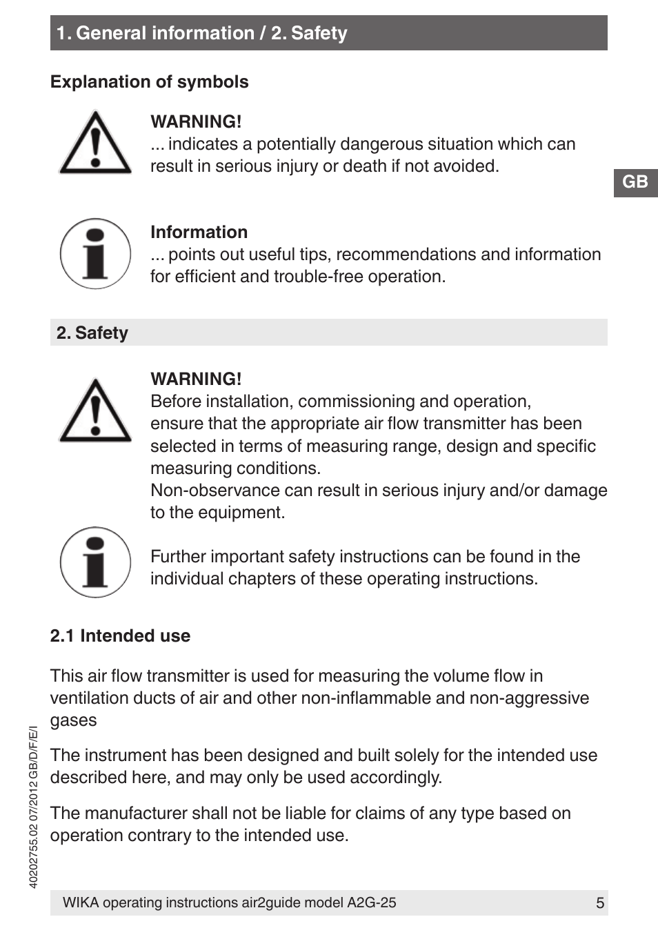 WIKA A2G-25 User Manual | Page 5 / 56