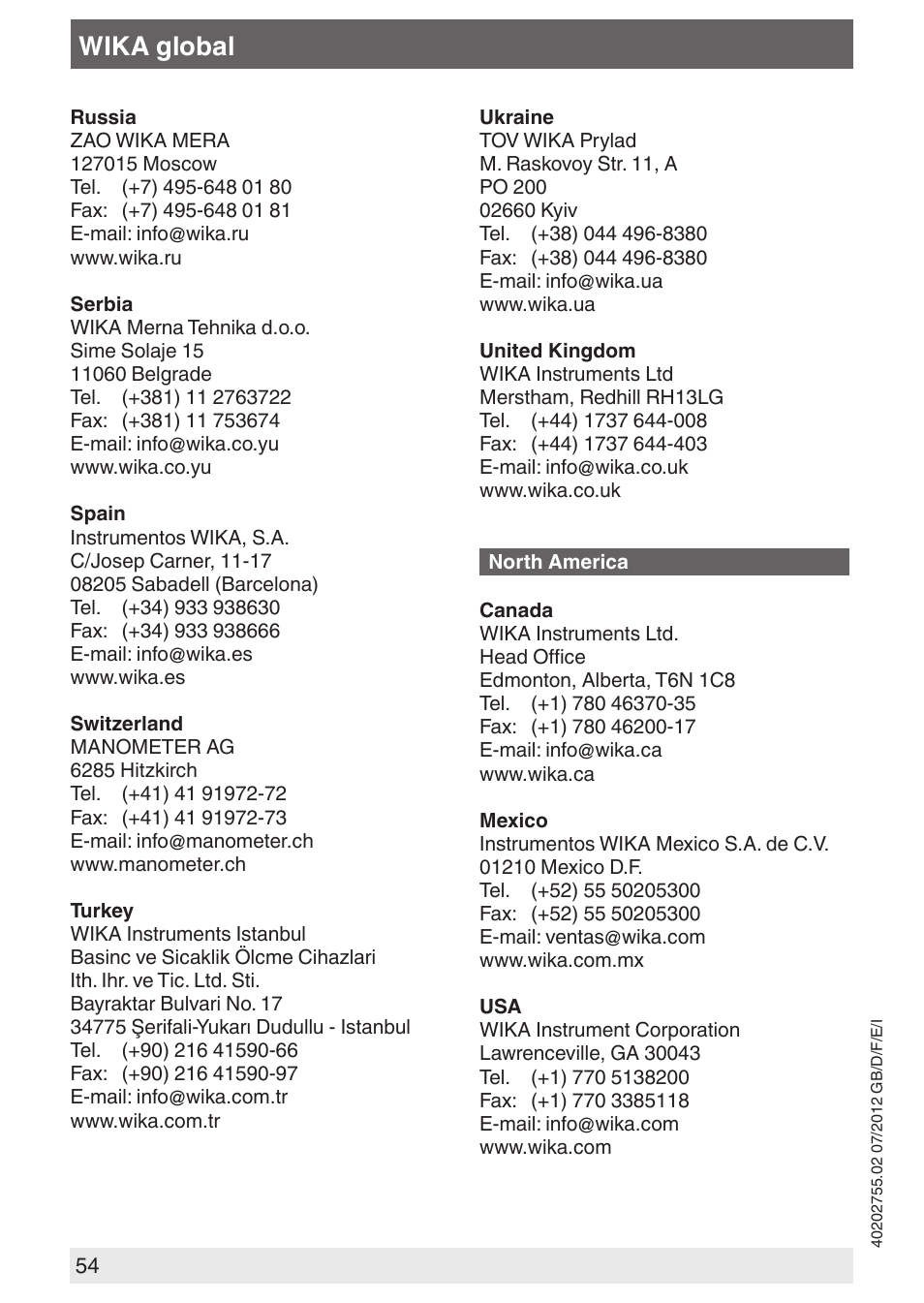 Wika global | WIKA A2G-25 User Manual | Page 54 / 56