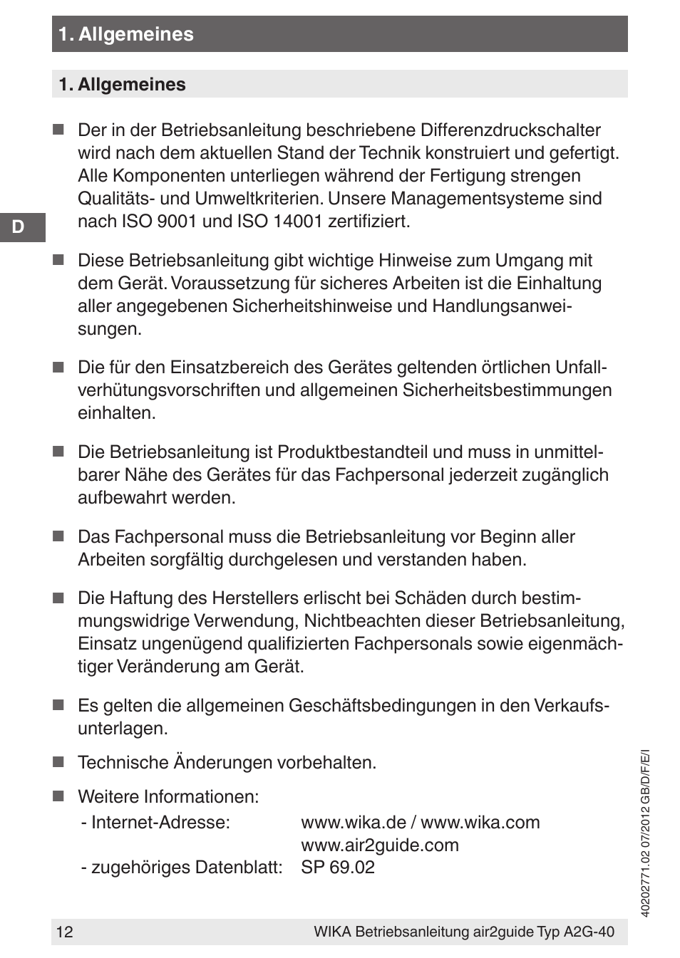 WIKA A2G-40 User Manual | Page 12 / 44
