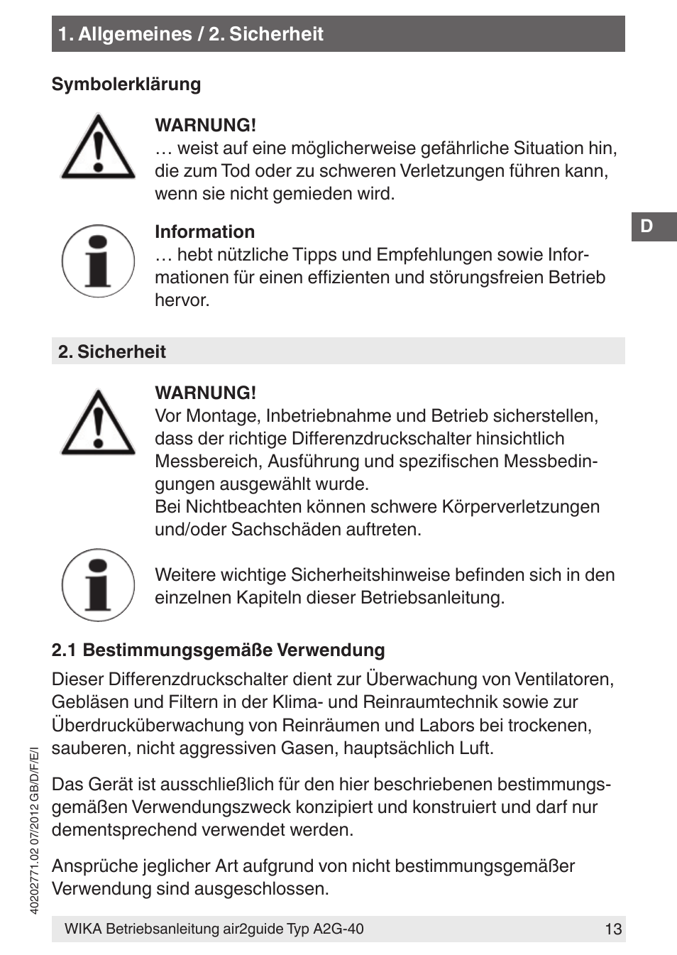 WIKA A2G-40 User Manual | Page 13 / 44