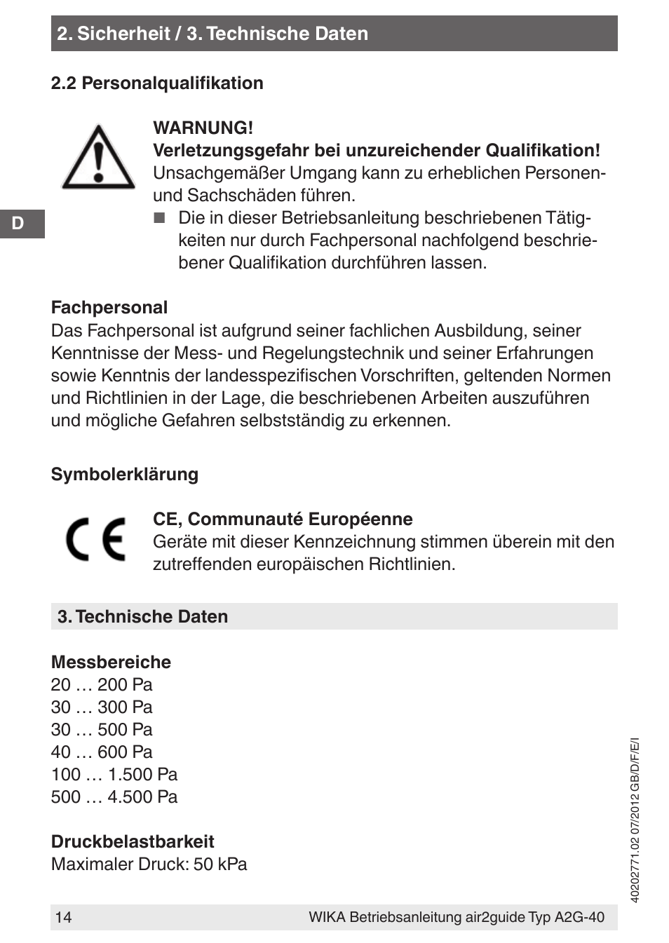 WIKA A2G-40 User Manual | Page 14 / 44