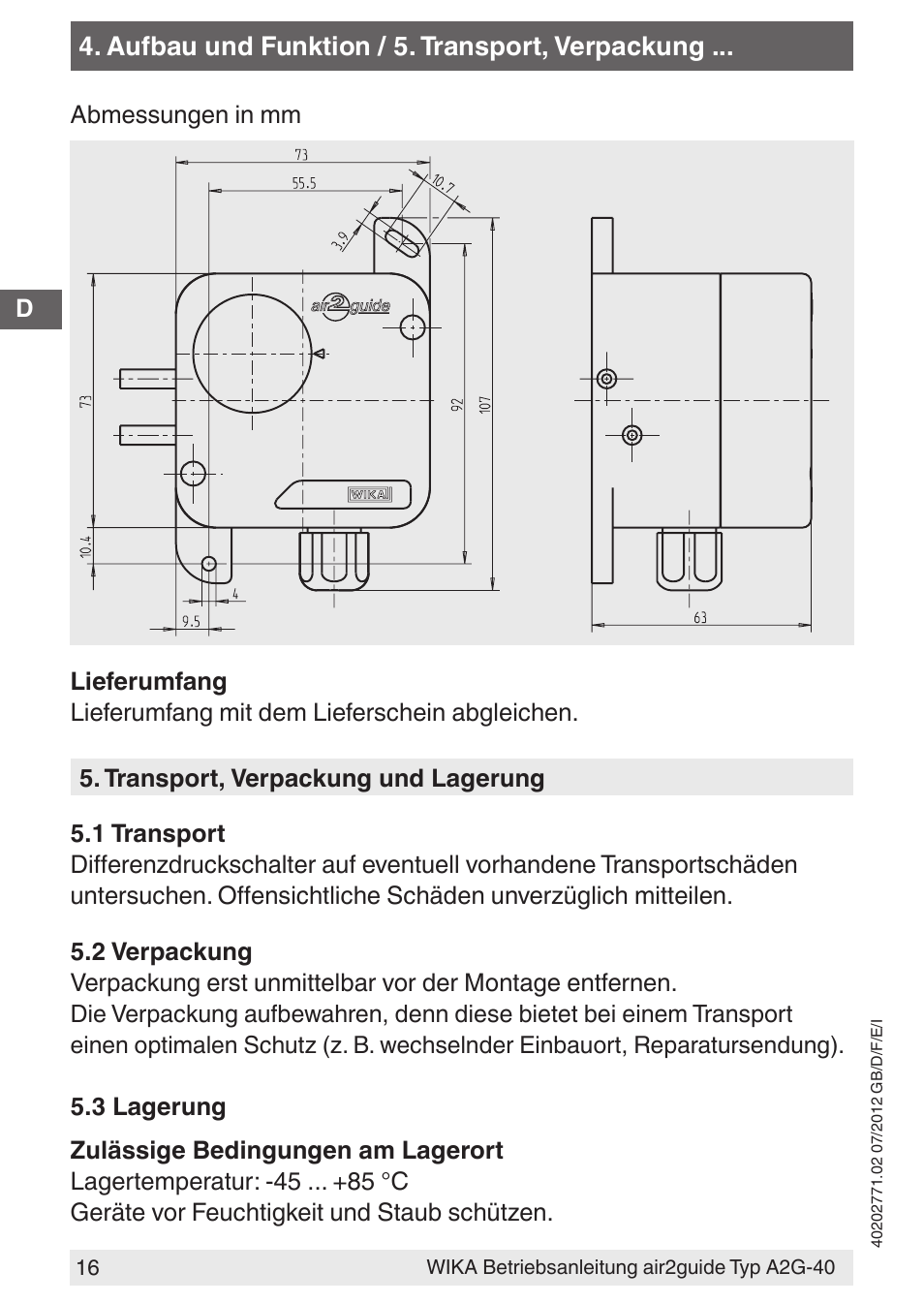 WIKA A2G-40 User Manual | Page 16 / 44