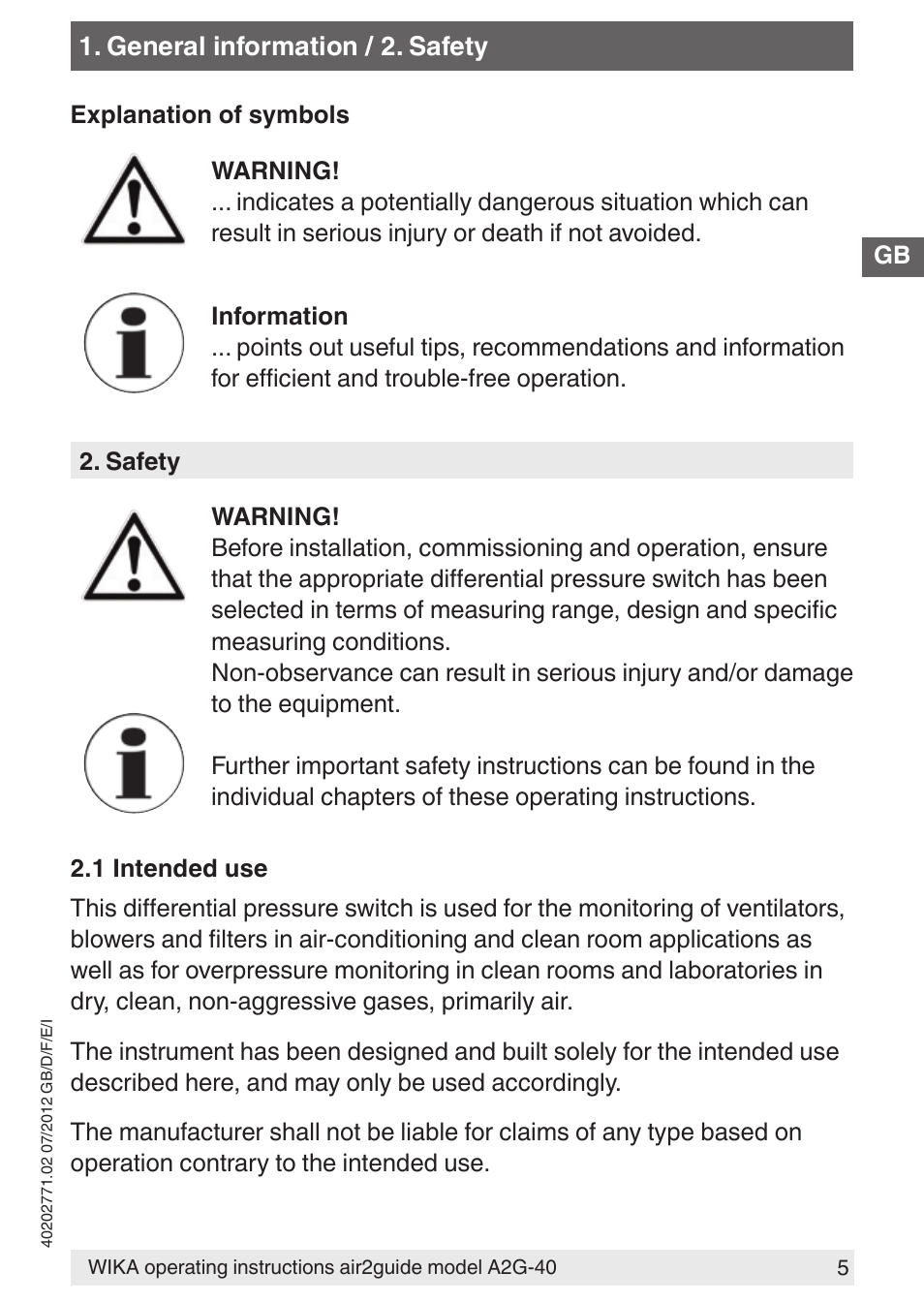 WIKA A2G-40 User Manual | Page 5 / 44