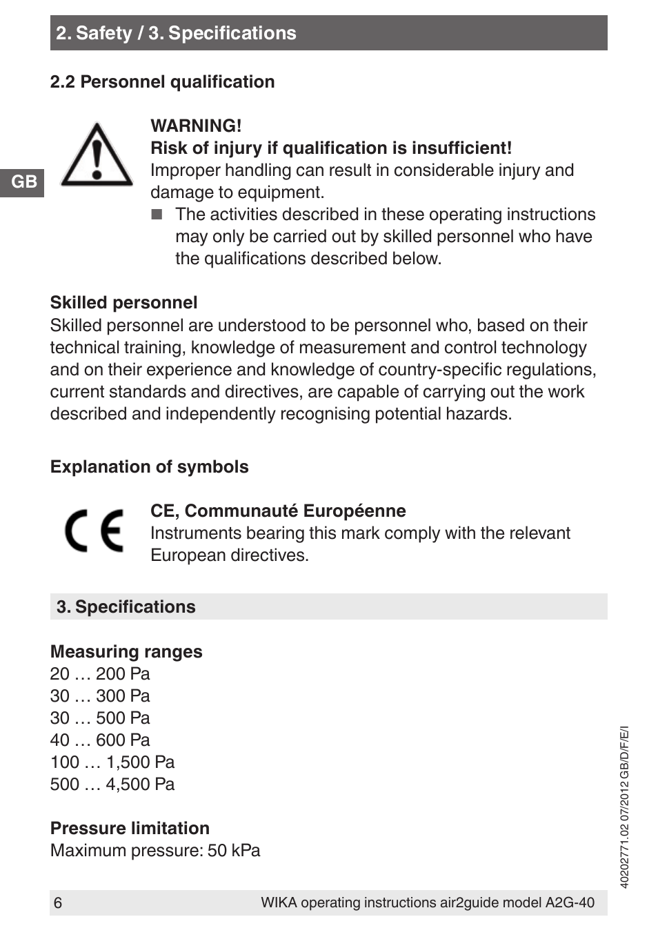WIKA A2G-40 User Manual | Page 6 / 44