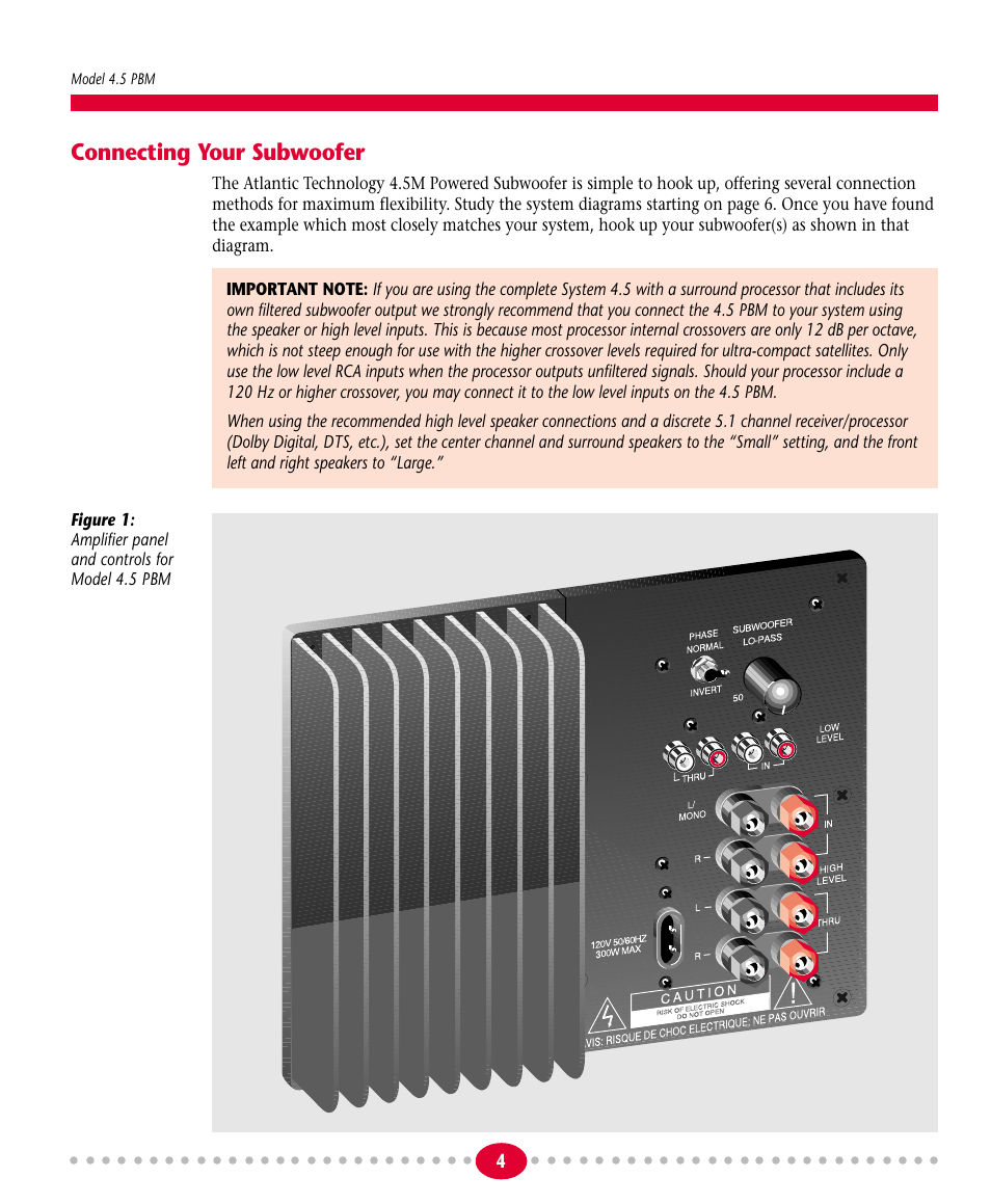 Connecting your subwoofer | Atlantic Technology 4.5PBM User Manual | Page 4 / 12
