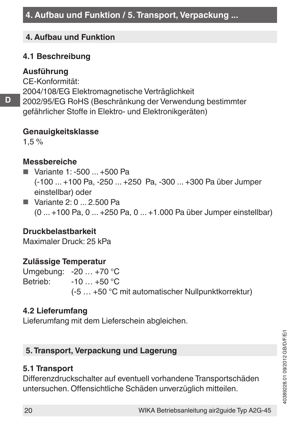 WIKA A2G-45 User Manual | Page 20 / 64