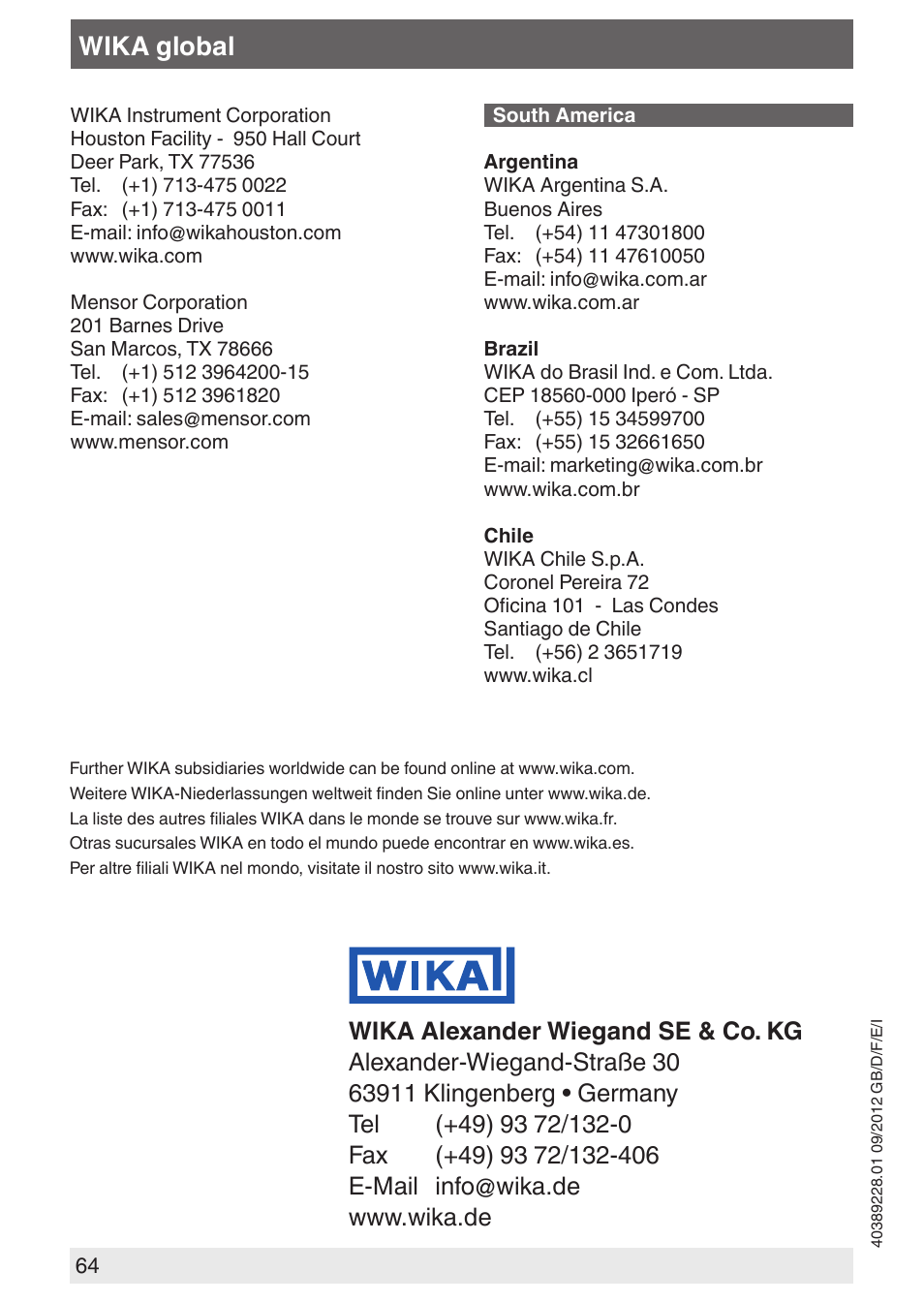 Wika global | WIKA A2G-45 User Manual | Page 64 / 64