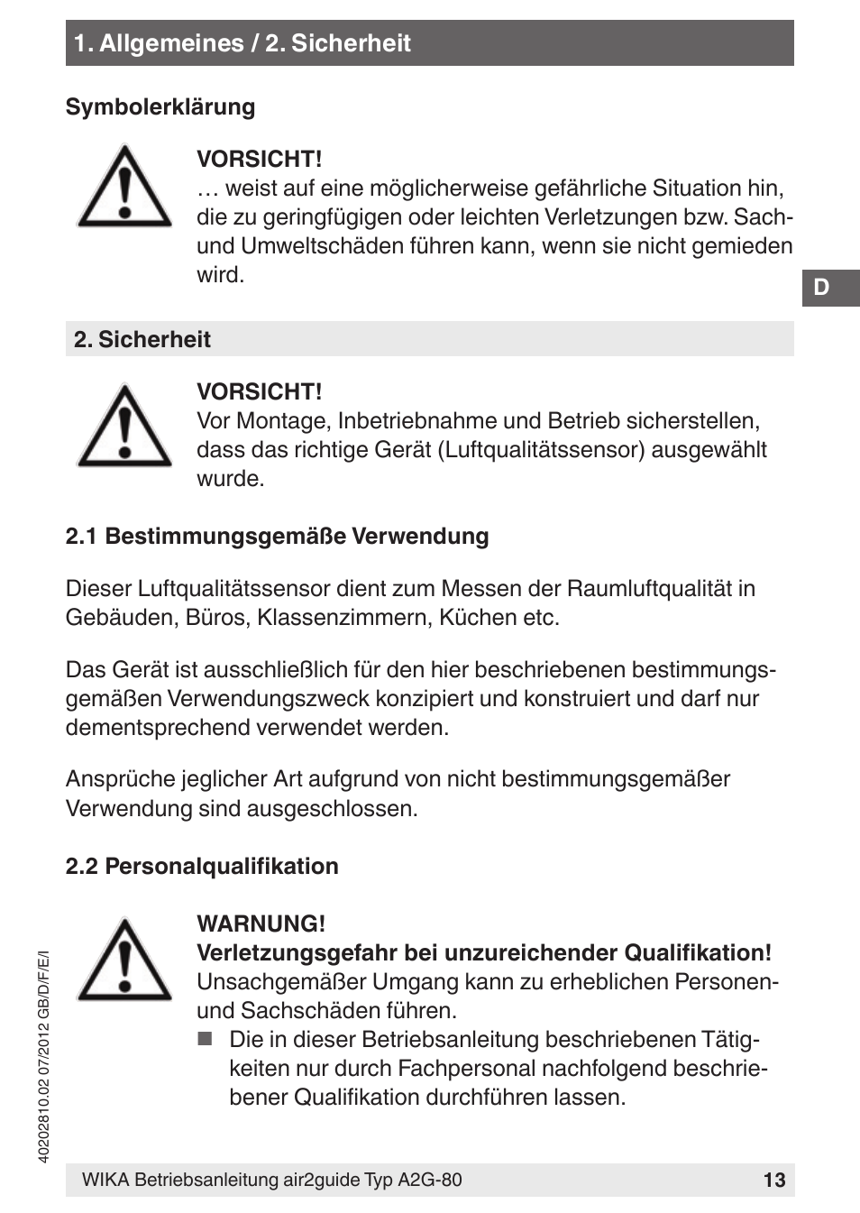 WIKA A2G-80 User Manual | Page 13 / 44