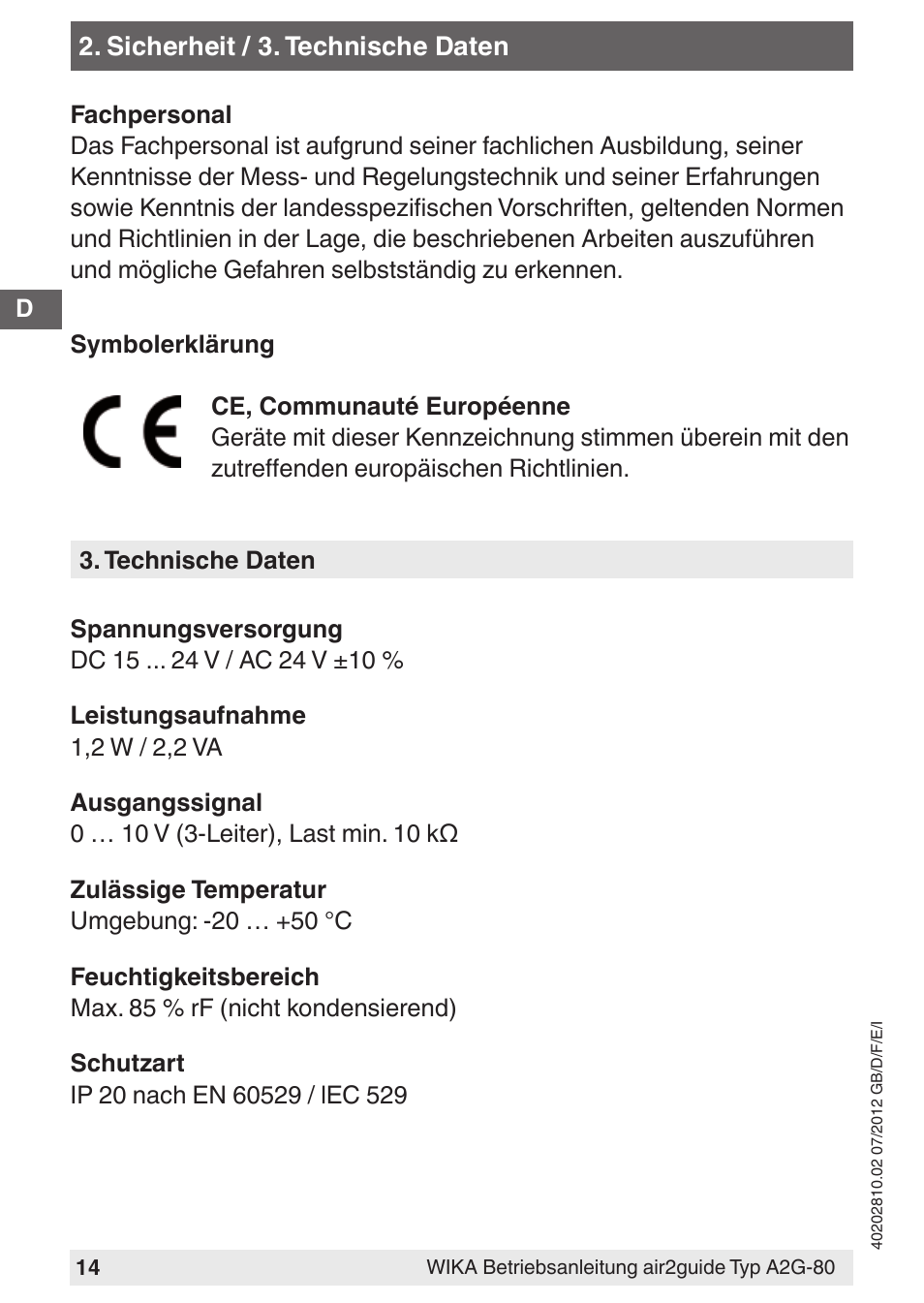 WIKA A2G-80 User Manual | Page 14 / 44