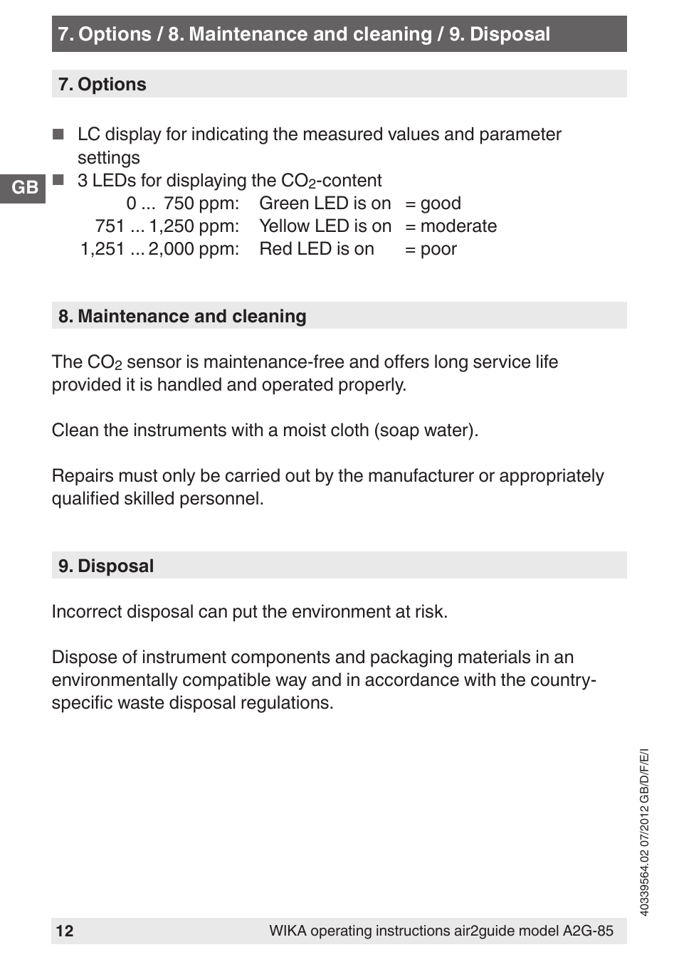 WIKA A2G-85 User Manual | Page 12 / 56