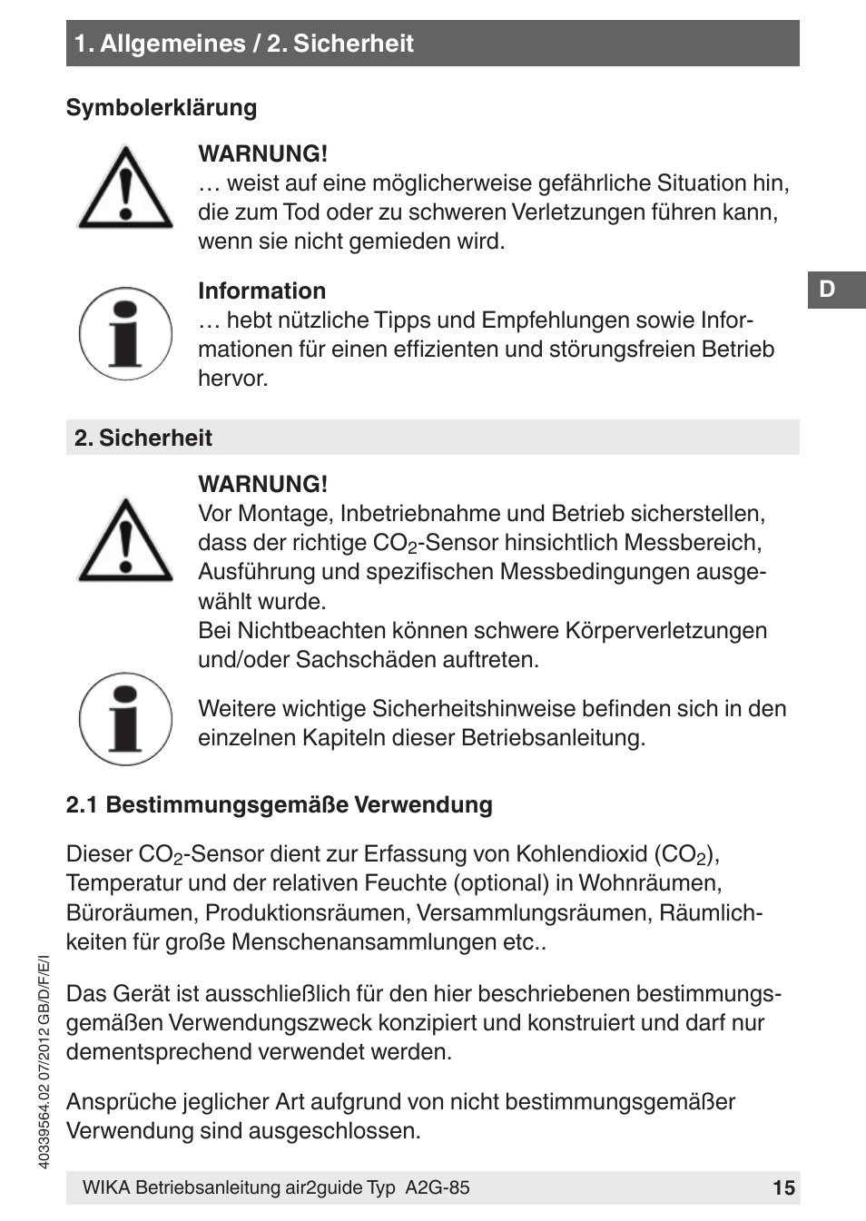 WIKA A2G-85 User Manual | Page 15 / 56