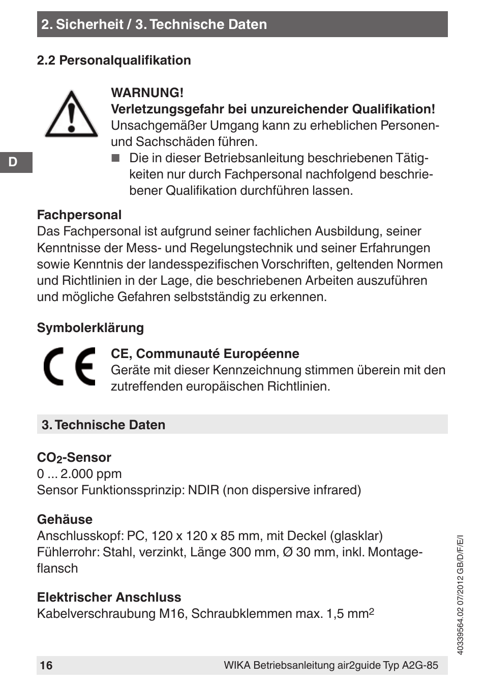 WIKA A2G-85 User Manual | Page 16 / 56
