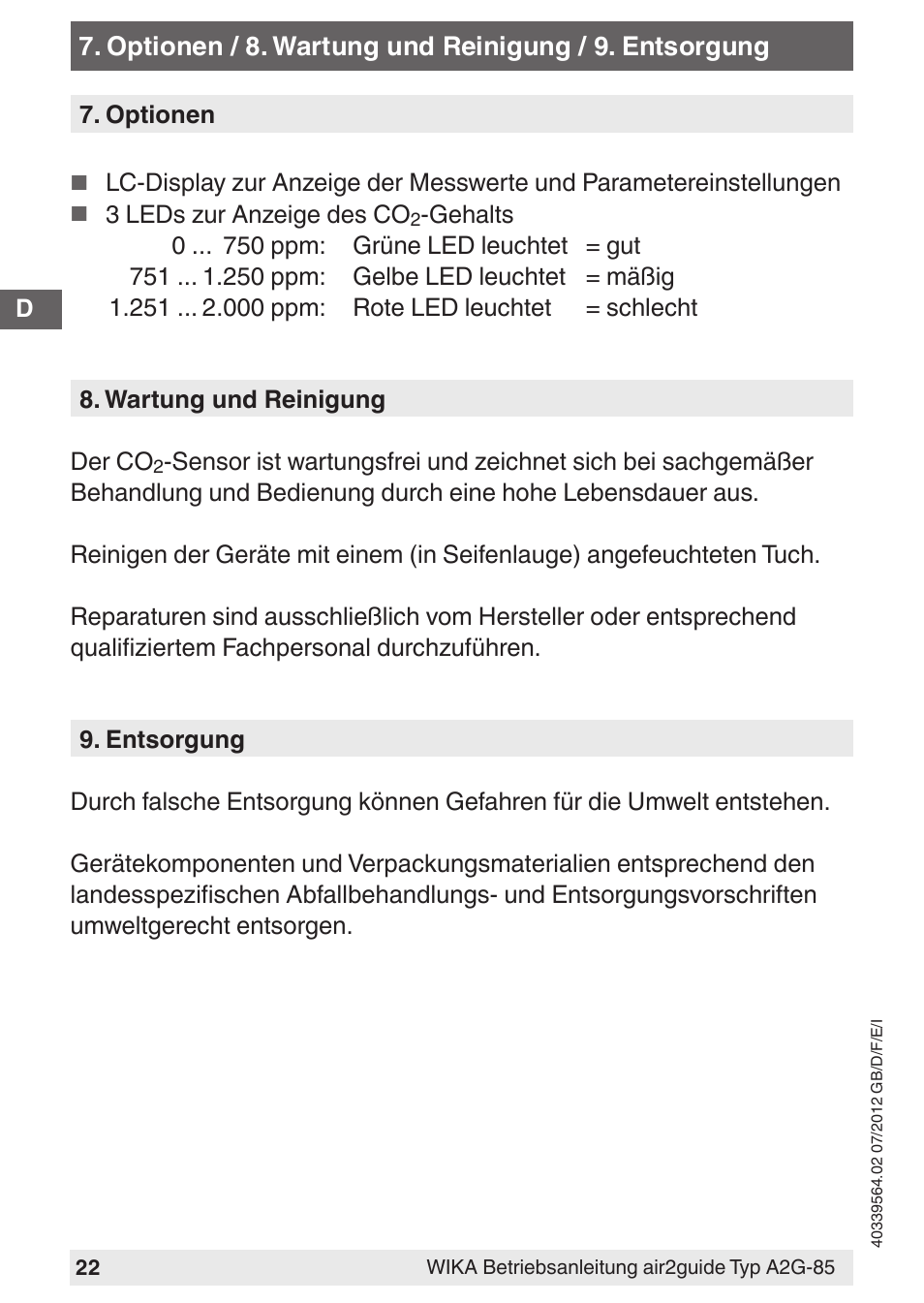 WIKA A2G-85 User Manual | Page 22 / 56